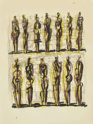 
	
		Henry Moore OM CH FBA,
		British 1898-1986-
		 
		Thirteen Standing Figures [Cramer...