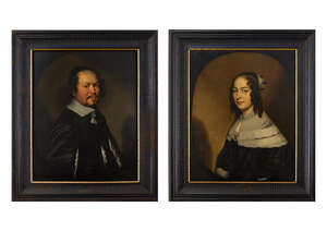 Jacob Frans van der Merck, 
		Dutch c.1610-1664- 
		Portrait of Ludwig Ziegler (1608-1681), half-length, wearing a black silk tunic and white collar; and a P