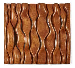 
	
		Brian Willsher (1930-2010), 
		 
		Carved wall panel, 2004, 
		Teak, plywood mount,...