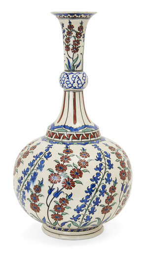 
	
		A large Samson Iznik-style flask, with maker's mark to base, mid-late 19th century, of...