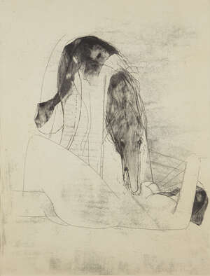 
	
		Karl Weschke, 
		German/British 1925-2005- 
		 
		Woman and Dog, 1971; 
		 
		etching...
