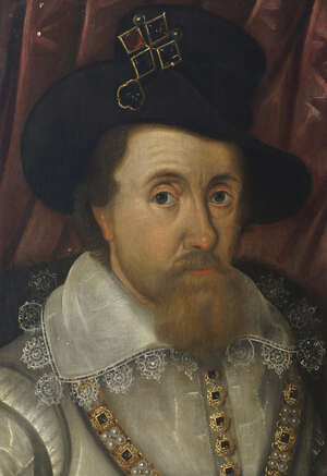 
	
		After John de Critz the Elder, 
		Flemish 1551-1642- 
		 
		James I, King of England...