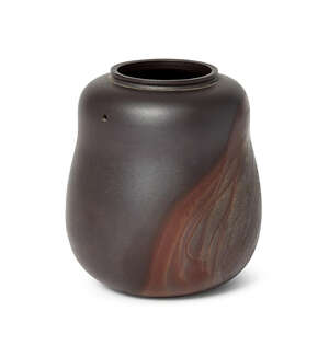 
	
		A Japanese contemporary bizen vase, of very gently waisted form with small hole to top of...