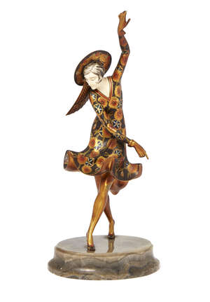 
	
		Theodore Ullmann Attributed, an Art Deco cold-painted bronze and ivory figure
		c.1925,...