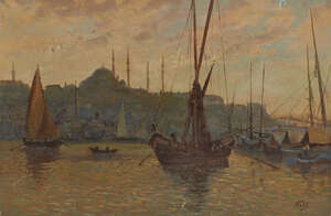 
	
		After Tristam James Ellis (1844-1922), Golden Horn, 1880-90, oil on canvas, bears...
