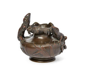 
	
		Jean Baptiste Sloodts (1843-?), a Cire Perdue patinated bronze spill vase cast with...