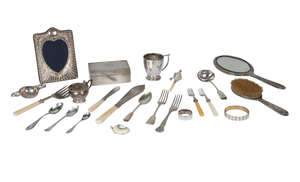 
	
		A collection of miscellaneous silver, including a cigarette box, photograph frame, ...