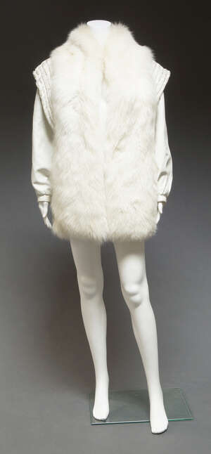 
	
		A Giddings Furs 1980s white leather and white fox jacket, woven rope detail to the...