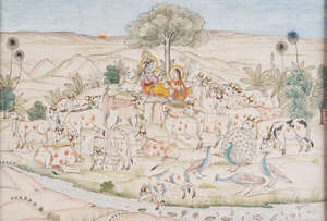 
	
		A coloured drawing by Khubiram Gopilal, Nathadwara school, early 20th century, ink on...