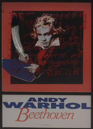 
	
		After Andy Warhol, Beethoven, 1987, a printed image of Beethoven with a quill pen and...