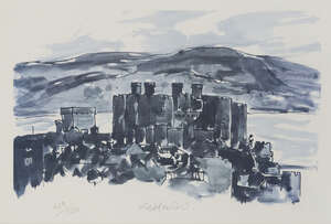 
	
		Sir Kyffin Williams KBE RA, 
		Welsh 1918-2006-
		 
		Conwy Castle; 
		 
		offset...