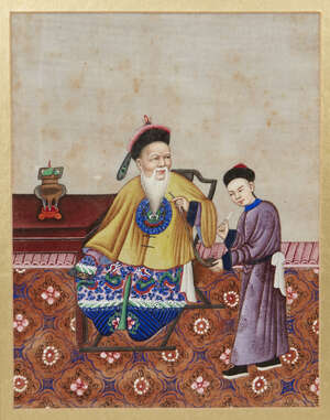 
	
		A pair of Chinese gouache paintings on rice paper, circle of Tingqua, late 19th century, 