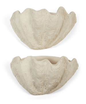 
	
		Designer Unknown, 
		 
		Pair of plaster clam shell wall lights, early 21st century,...