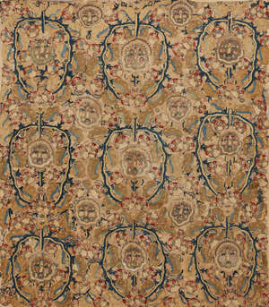 
	
		An Ottoman silk and gilt-metal thread embroidered linen panel, 19th century, densely...