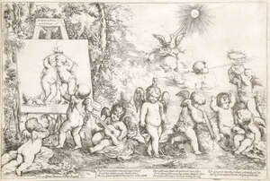 
	
		Giovanni Andrea Podesta, 
		Italian 1608-1673- 
		Allegory with Cupids; 
		etching,...