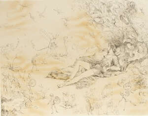 
	
		Lucette E Barker, British 1816-1905- Oberon and Titania; lithograph, titled in the plate,...