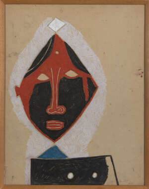 
	
		M.F. Husain (1915-2011), Untitled, Face in red and black,1954, pastel on paper, signed...