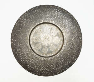 
	
		A silver-inlaid Bidri stand, Deccan, Central India, late 17th-18th century, of circular...