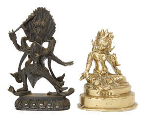 
	
		Two Sino-Tibetan bronze figures, 19th - 20th century, one depicting Tara, 10.5cm high,...