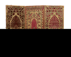 
	
		Three Ottoman voided velvet and metal thread panels, Scutari, Istanbul, first half 19th...
