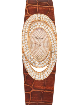 Chopard. An 18ct rose gold and diamond set quartz wristwatch in ellipsoid caseReference 5327,...