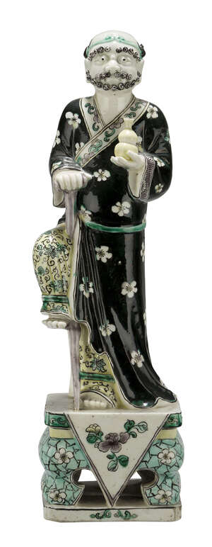 
	
		A Chinese porcelain famille verte figure of Li Tieguai, Kangxi period, the bearded...