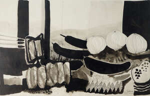 
	
		Loic Dubigeon, French 1934-2003- Still life; pen and brush and black ink and wash, signed...