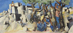 
	
		Peter de Francia,
		British 1921-2012-
		 
		Figures in an orchard by a...
