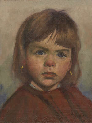 
	
		Aloysius O'Kelly, 
		Irish 1853-1936- 
		 
		Portrait of a girl head and shoulders;...