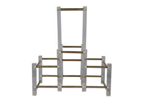 
	
		A clear Lucite and brass table top wine rack
		c.1970's
		36 cm high 

	

