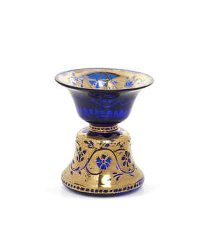 A small gilded blue glass spittoon, India 18th/19th century, of waisted form, the gilt decorated...