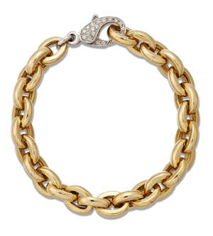 
	
		Kiki McDonough, a diamond-set bracelet, of belcher-link design, to a pave diamond lobster...