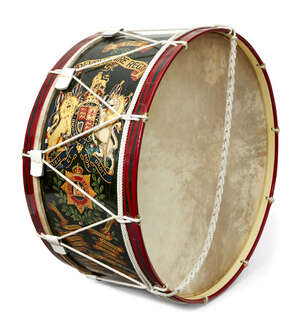 
	
		A large bass drum for the 8th Battalion Devonshire regiment by George Potter and Co.,...