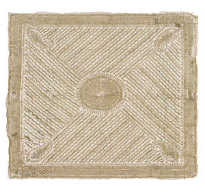 A fine Mughal embroidery on mesh fabric, India, late 18th century, the panel of square form with central roundel, boteh to each corner, and wide border, embroi