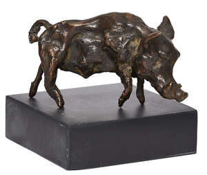 
	
		Deborah Van der Beek,
		British b. 1952-
		 
		Tiny Boar;
		 
		bronze with...