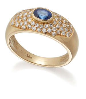
	
		A sapphire and diamond ring, of half-hoop design with pave diamond shoulders, to a plain...