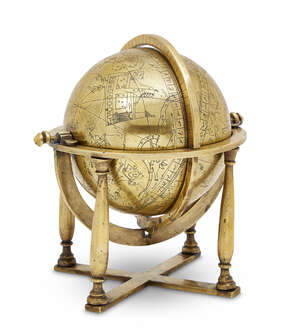 
	
		A large Indo-Persian engraved brass celestial globe, signed 'Amal Nasir al-Din Tusi' and 
