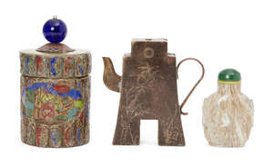 
	
		A Chinese copper water dropper, 20th century, incised with bamboo sprigs, 8.8cm high, a...