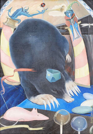 
	
		Sean Jefferson, 
		British b.1957 - 
		 
		Merry Mole; 
		 
		oil on board, signed...