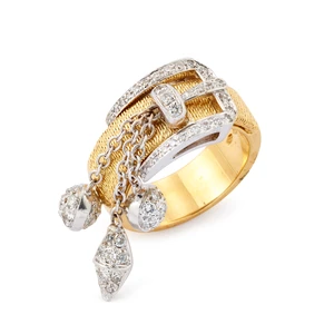 A diamond set ring, composed of a buckle design plaque, set with brilliant-cut diamonds,...