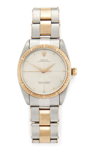 
	
		A steel and rose gold automatic 'Oyster Perpetual' 
		'Zephyr' wristwatch, by Rolex,...