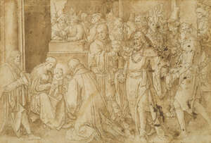 After Lucas van Leyden, 
		Dutch 1494-1533- 
		 
		The Adoration of the Magi; 
		 
		pen and brown ink and wash on laid paper, 29x42.5cm
		 
		Note: 
