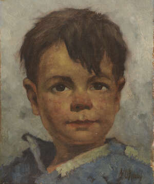 
	
		Aloysius O'Kelly, 
		Irish 1853-1936- 
		 
		Portrait of a boy head and shoulders;...