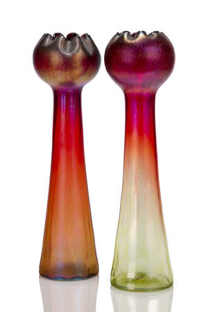 
	
		Josef Rindskopfs Sohne AG, Teplitz,  a near pair of iridescent glass 'hyacinth' vases  ...