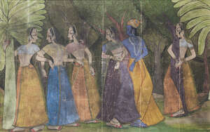 
	
		A large Pitchwai or wall hanging depicting Krishna and gopis, India, 19th century, in...