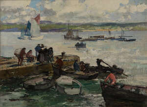 
	
		Paul Morchain, 
		French 1876-1939 - 
		 
		Depart des pecheures, Finistere; 
		 
		