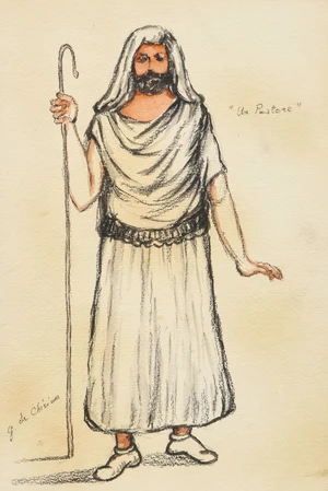 Giorgio de Chirico,&nbsp;Italian 1888-1978 -&nbsp;Un Pastore, 1969-70;&nbsp;pencil, charcoal and watercolour on...