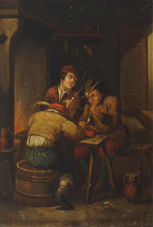 
	
		Manner of David Teniers the Younger, 
		mid 19th Century- 
		 
		Figures smoking in a...