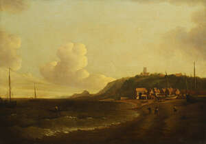 
	
		Follower of John Sell Cotman, 
		British 1782-1842- 
		 
		Fisherfolk pulling a boat...