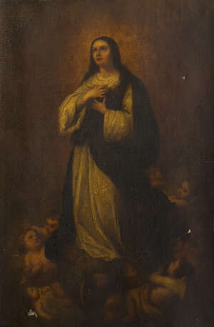 
	
		European School, mid 19th century- Virgin Mary with Putti at her hem; oil on canvas,...